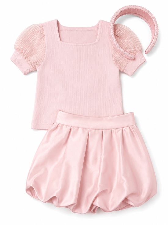btween Other - BTween Girls 3-Piece Blush Pink Bubble Skirt Set with Headband Size 8 NWT